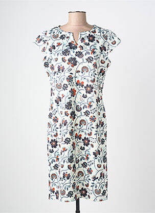 Robe mi-longue imprimé fleurs manches courtes beige PLURIELLES femme