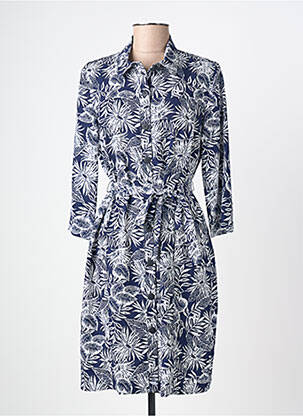 Robe mi-longue coupe fluide manches longues bleu GEVANA femme