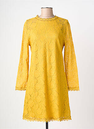 Robe mi-longue manches longues manches longues jaune A BELLE femme