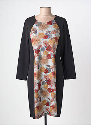Robe mi-longue imprimé fantaisie manches longues noir PLURIELLES femme
