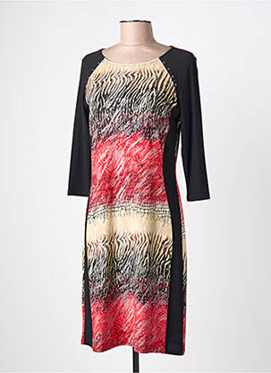 Robe mi-longue imprimé fantaisie manches longues noir GEVANA femme
