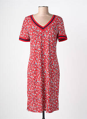 Robe mi-longue imprimé fleurs manches courtes rouge GEVANA femme