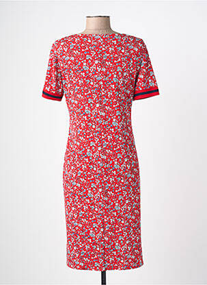 Robe mi-longue imprimé fleurs manches courtes rouge GEVANA femme