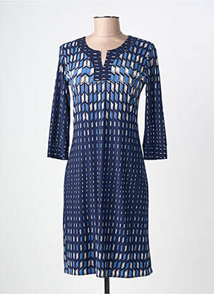 Robe mi-longue imprimé fantaisie manches longues bleu GEVANA femme