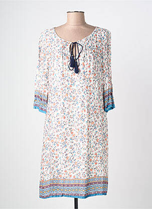 Robe mi-longue imprimé fleurs manches longues bleu REVER MILE femme