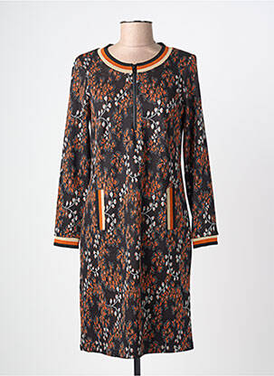 Robe mi-longue imprimé fantaisie manches longues noir FRANCE RIVOIRE femme