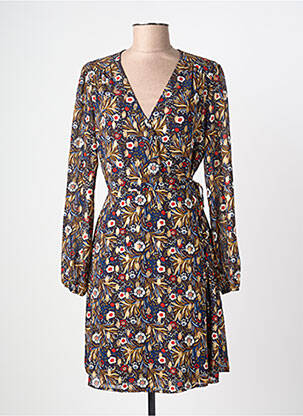 Robe mi-longue imprimé fleurs manches longues bleu MAJOLICA femme