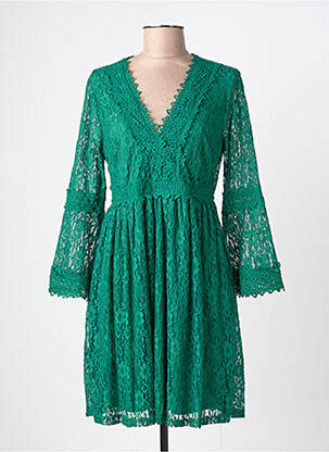 Robe mi-longue coupe fluide manches longues vert IKOONE&BIANKA femme