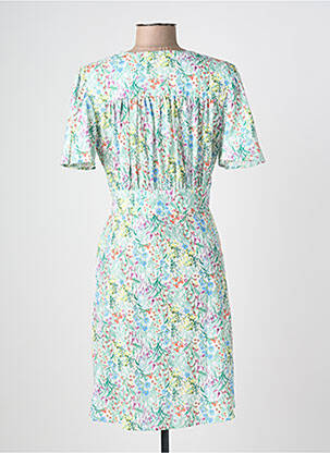 Robe mi-longue imprimé fleurs manches courtes vert C'EST BEAU LA VIE femme