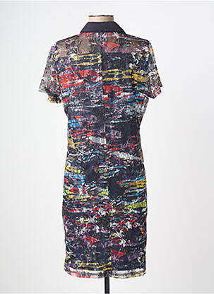 Robe mi-longue coupe fluide manches courtes bleu FRANCE RIVOIRE femme