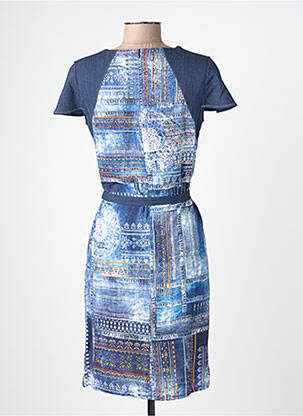 Robe mi-longue imprimé fantaisie manches courtes bleu FRANCE RIVOIRE femme