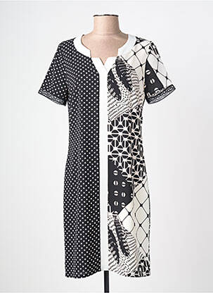 Robe mi-longue imprimé fantaisie manches courtes blanc FRANCE RIVOIRE femme