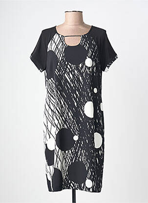 Robe mi-longue imprimé fantaisie manches courtes noir TELMAIL femme