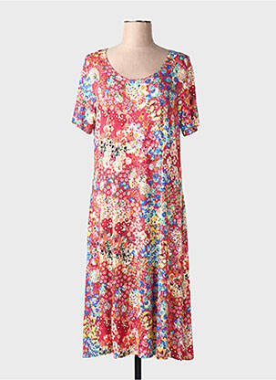 Robe mi-longue imprimé fleurs manches courtes rose GRIFFON femme