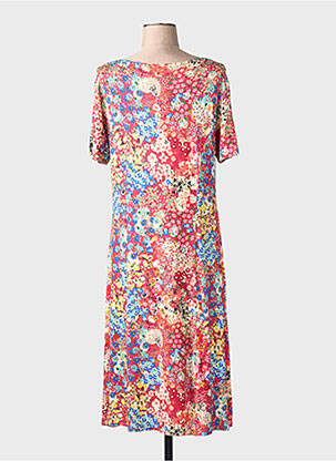 Robe mi-longue imprimé fleurs manches courtes rose GRIFFON femme