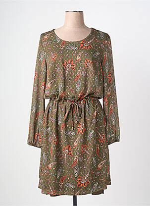 Robe mi-longue coupe fluide manches longues vert GRIFFON femme