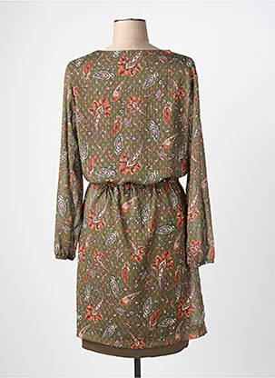 Robe mi-longue coupe fluide manches longues vert GRIFFON femme