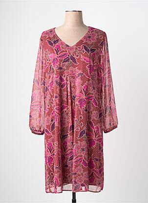 Robe mi-longue tissage crêpe manches longues rose GRIFFON femme