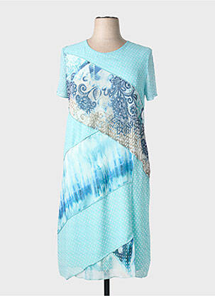 Robe mi-longue coupe fluide manches courtes bleu GRIFFON femme