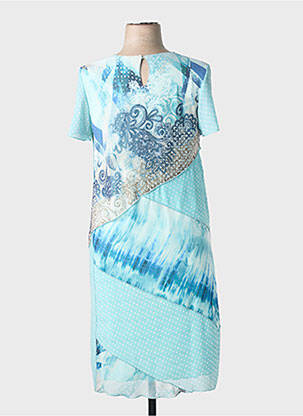 Robe mi-longue coupe fluide manches courtes bleu GRIFFON femme