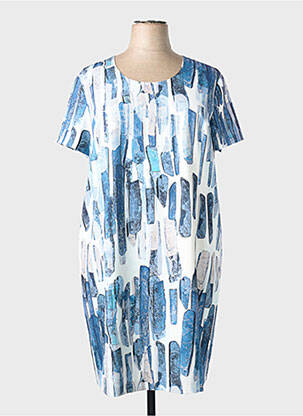 Robe mi-longue imprimé fantaisie manches courtes bleu GEVANA femme