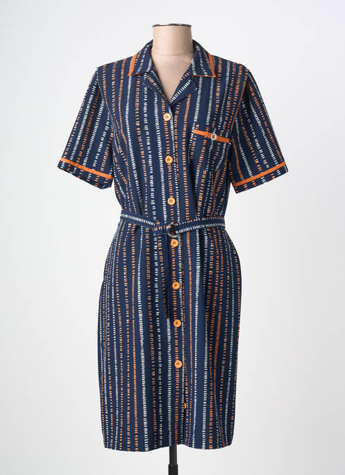 Robe mi-longue imprimé fantaisie manches courtes bleu FRANCE RIVOIRE femme