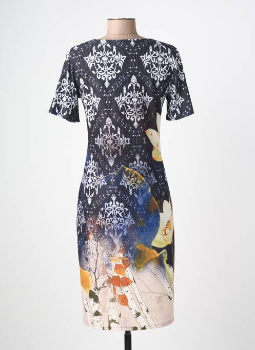 Robe mi-longue imprimé fantaisie manches courtes noir GEVANA femme