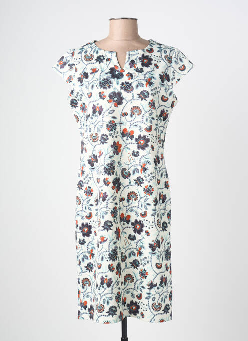Robe mi-longue imprimé fleurs manches courtes beige PLURIELLES femme