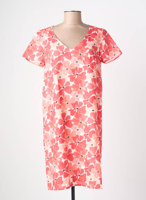 Robe mi-longue imprimé fleurs manches courtes rouge FRANCE RIVOIRE femme