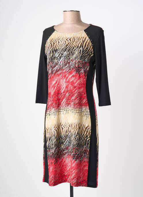 Robe mi-longue imprimé fantaisie manches longues noir GEVANA femme