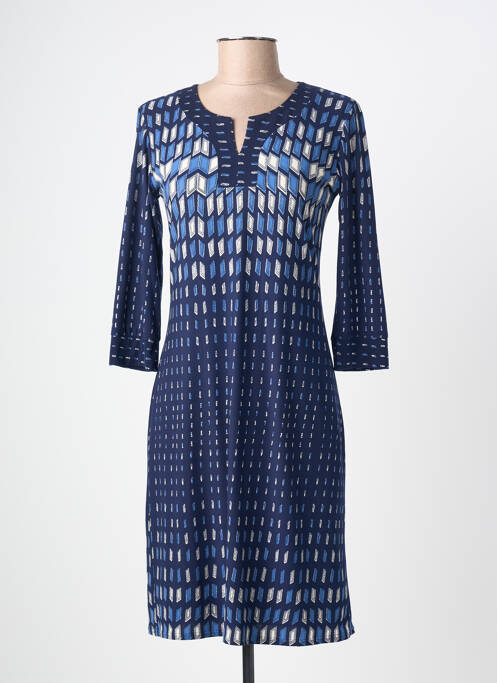 Robe mi-longue imprimé fantaisie manches longues bleu GEVANA femme