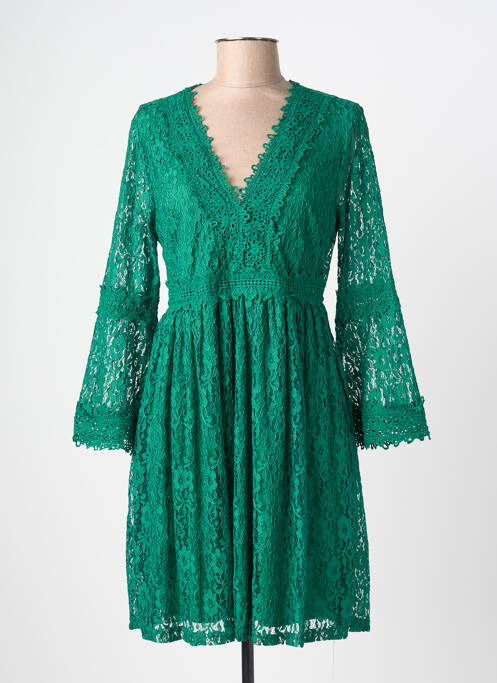 Robe mi-longue coupe fluide manches longues vert IKOONE&BIANKA femme