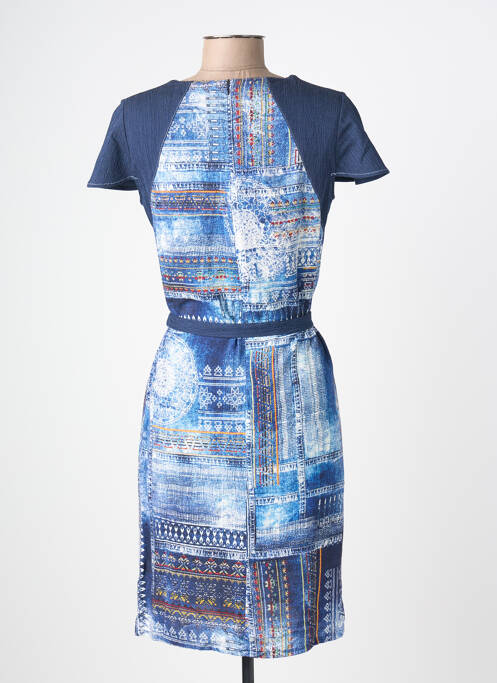 Robe mi-longue imprimé fantaisie manches courtes bleu FRANCE RIVOIRE femme