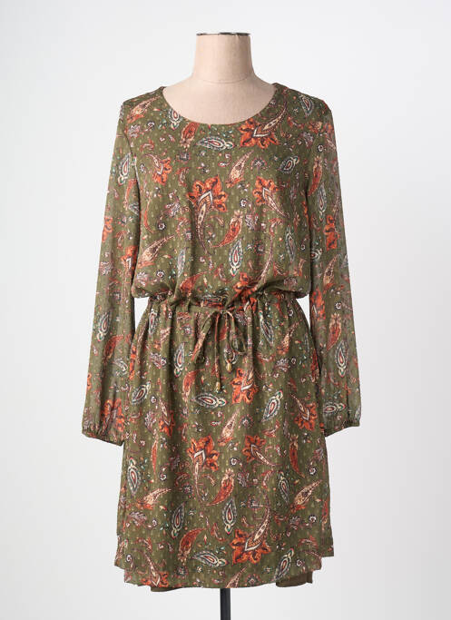 Robe mi-longue coupe fluide manches longues vert GRIFFON femme
