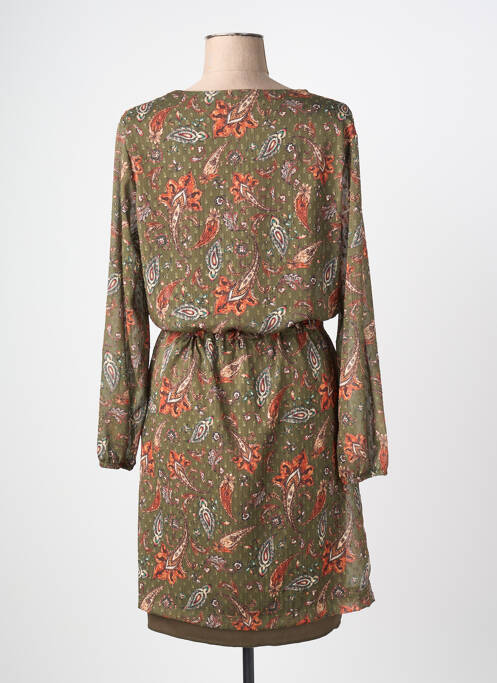 Robe mi-longue coupe fluide manches longues vert GRIFFON femme