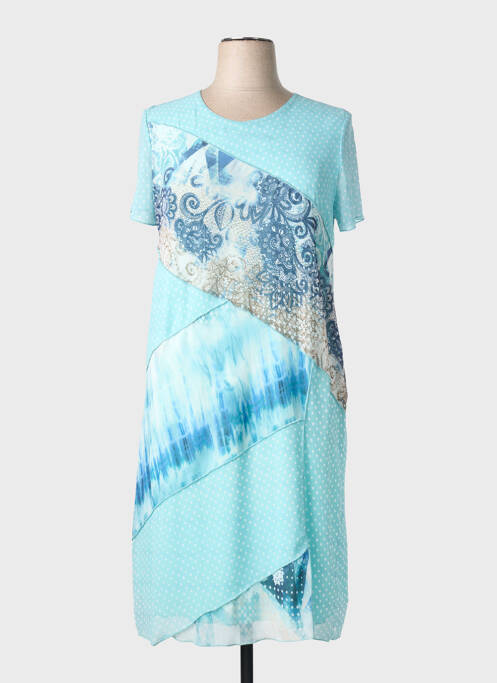 Robe mi-longue coupe fluide manches courtes bleu GRIFFON femme