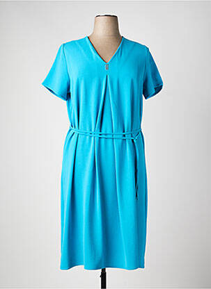 Robe mi-longue tissage crêpe manches courtes bleu LOURDES CASTILLO femme