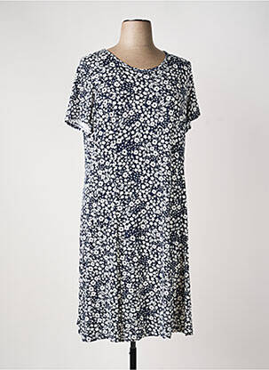 Robe mi-longue imprimé fleurs manches courtes bleu FRANCE RIVOIRE femme