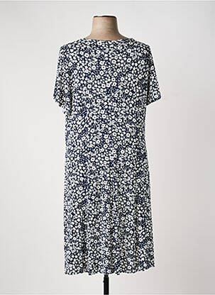 Robe mi-longue imprimé fleurs manches courtes bleu FRANCE RIVOIRE femme