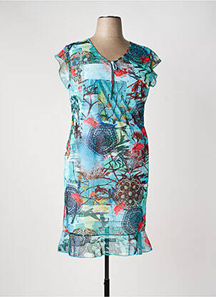 Robe mi-longue imprimé fleurs manches courtes bleu TELMAIL femme