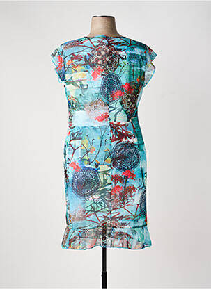 Robe mi-longue imprimé fleurs manches courtes bleu TELMAIL femme