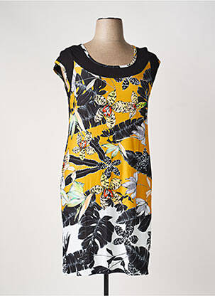 Robe mi-longue imprimé fleurs manches courtes jaune TELMAIL femme
