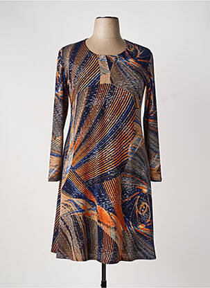Robe mi-longue imprimé fantaisie manches longues bleu GEVANA femme