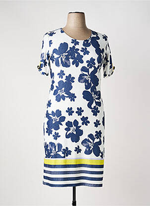 Robe mi-longue imprimé fleurs manches courtes bleu GEVANA femme