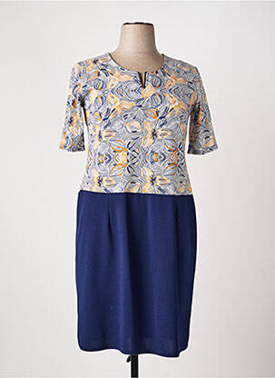 Robe mi-longue imprimé fleurs manches courtes bleu PLURIELLES femme