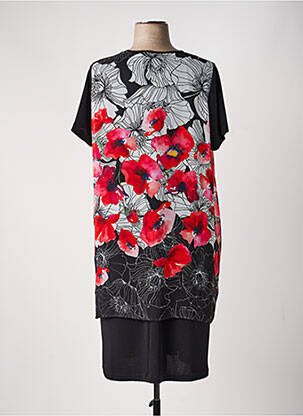 Robe mi-longue imprimé fleurs manches courtes noir FRANCE RIVOIRE femme