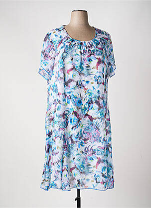Robe mi-longue imprimé fleurs manches courtes bleu PLURIELLES femme