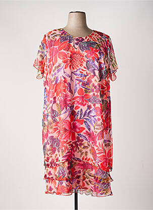Robe mi-longue imprimé fleurs manches courtes orange TELMAIL femme