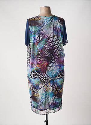 Robe mi-longue coupe fluide manches courtes bleu FRANCE RIVOIRE femme