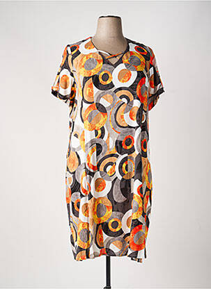 Robe mi-longue tissage crêpe manches courtes orange FRANCE RIVOIRE femme